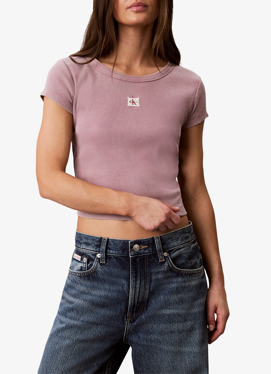 Calvin Klein T-shirt met verwassen afwerking - detail 4 oudroze