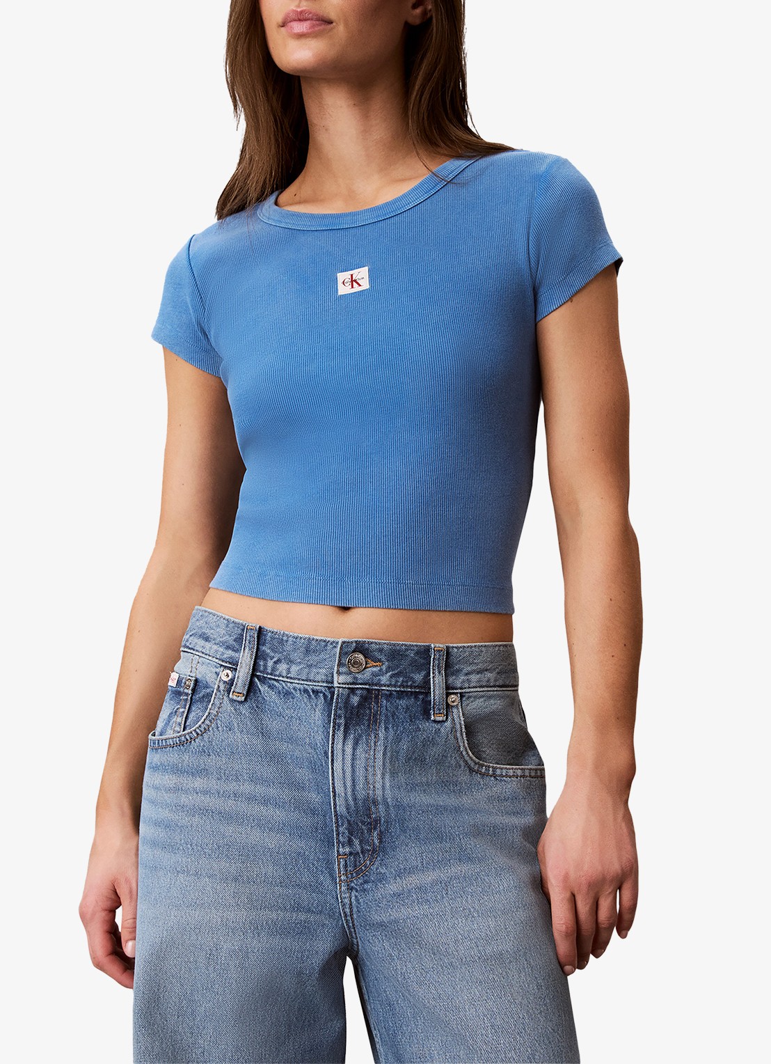 Calvin Klein T-shirt met verwassen afwerking - detail blauw