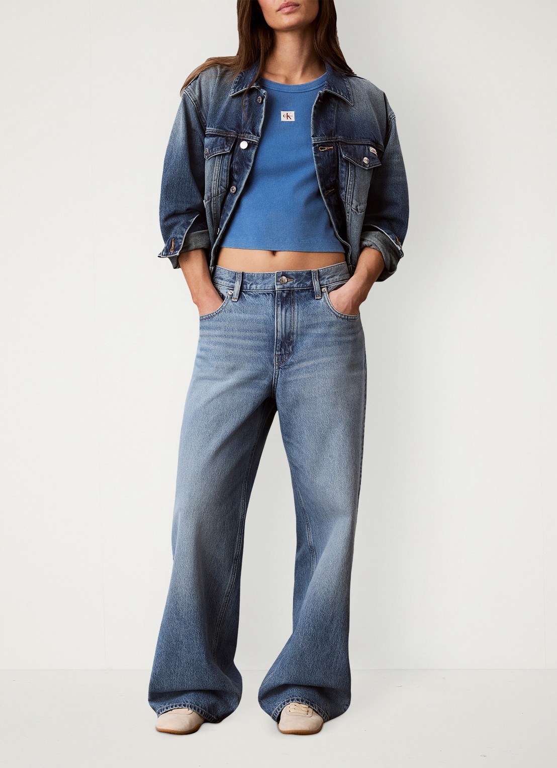 Calvin Klein T-shirt met verwassen afwerking - voorkant 5 blauw