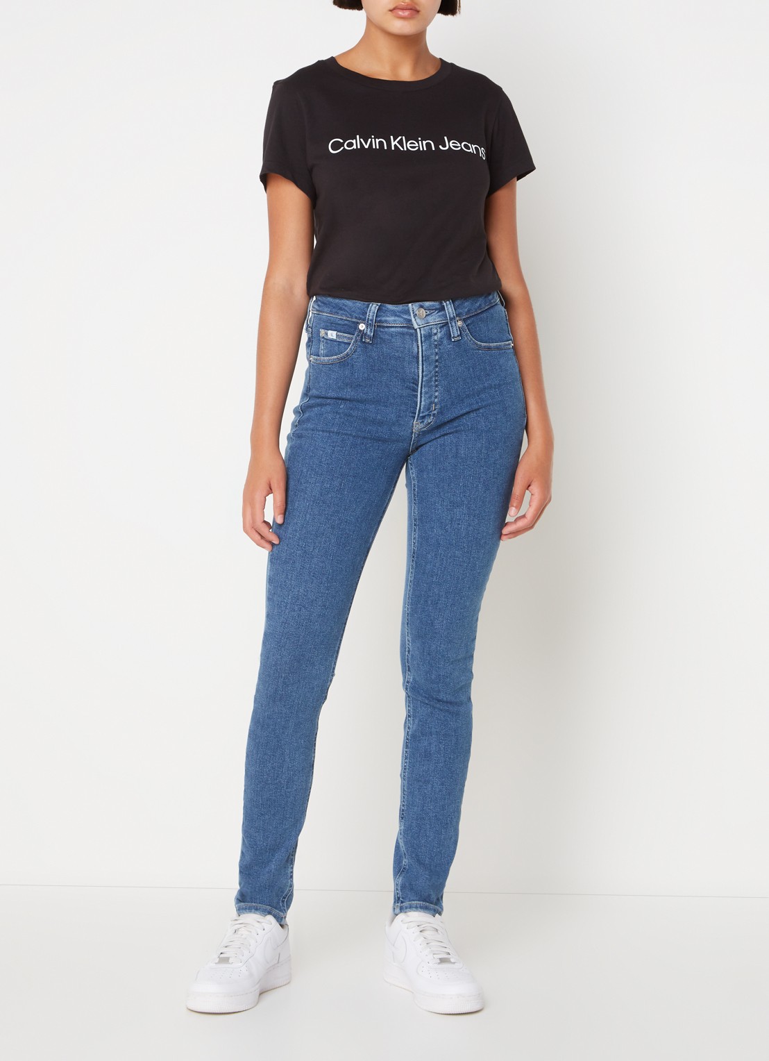 Calvin Klein T-shirt van katoen met logoprint  - voorkant 2 zwart