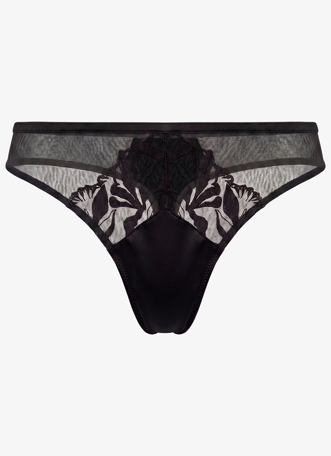 Calvin Klein Tanga van mesh met borduring - voorkant 5 zwart