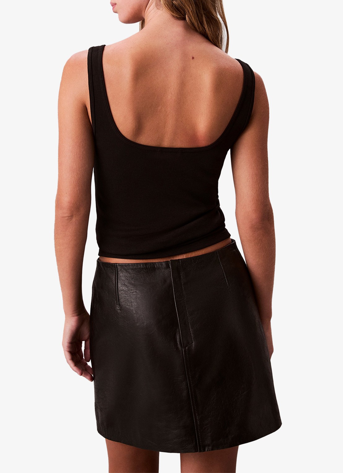 Calvin Klein Tanktop met logoborduring en ribstructuur - achterkant zwart