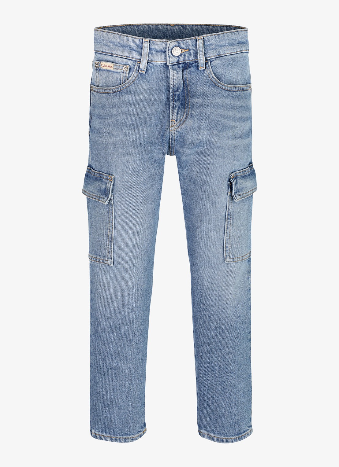 Calvin Klein Tapered fit cargojeans met steekzakken - voorkant 2 denim