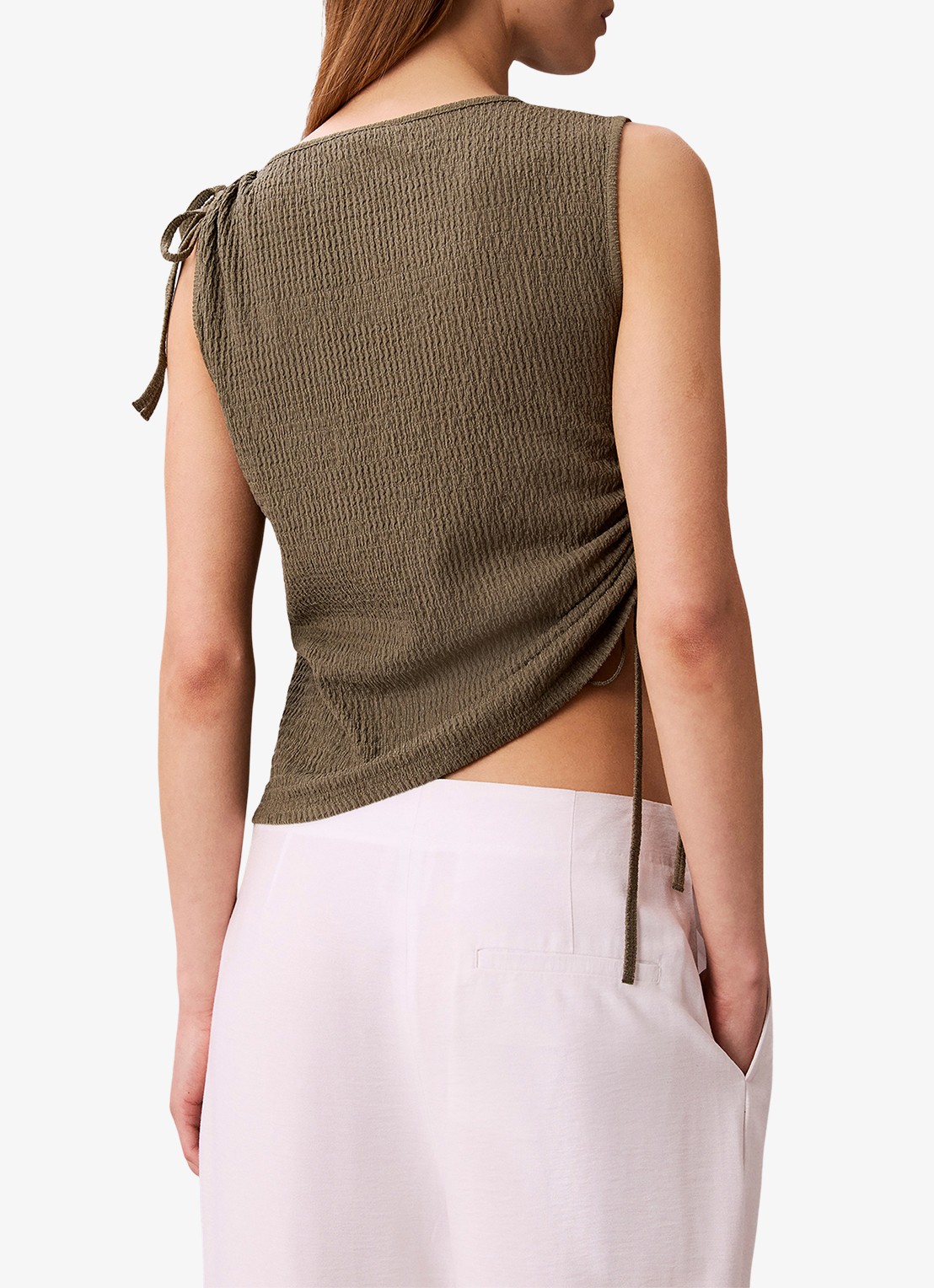 Calvin Klein Top met structuur - achterkant 2 olijfgroen