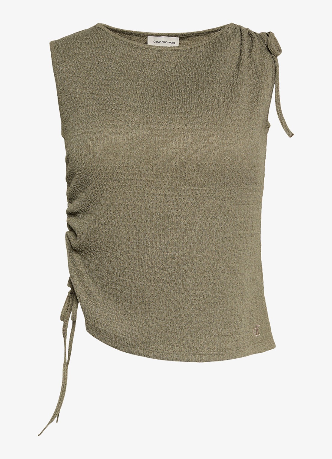 Calvin Klein Top met structuur - voorkant olijfgroen