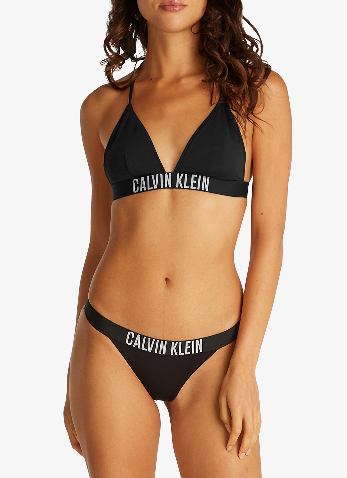 Calvin Klein Triangle bikinitop met logo en uitneembare vulling - voorkant 3 zwart