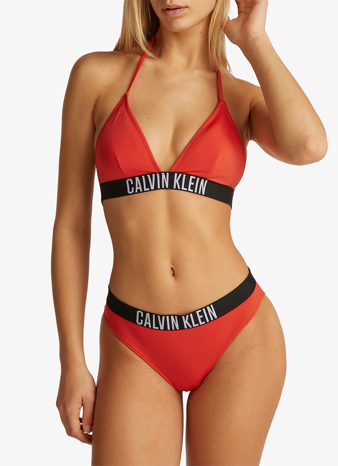 Calvin Klein Triangle bikinitop met logo en uitneembare vulling - voorkant 3 rood