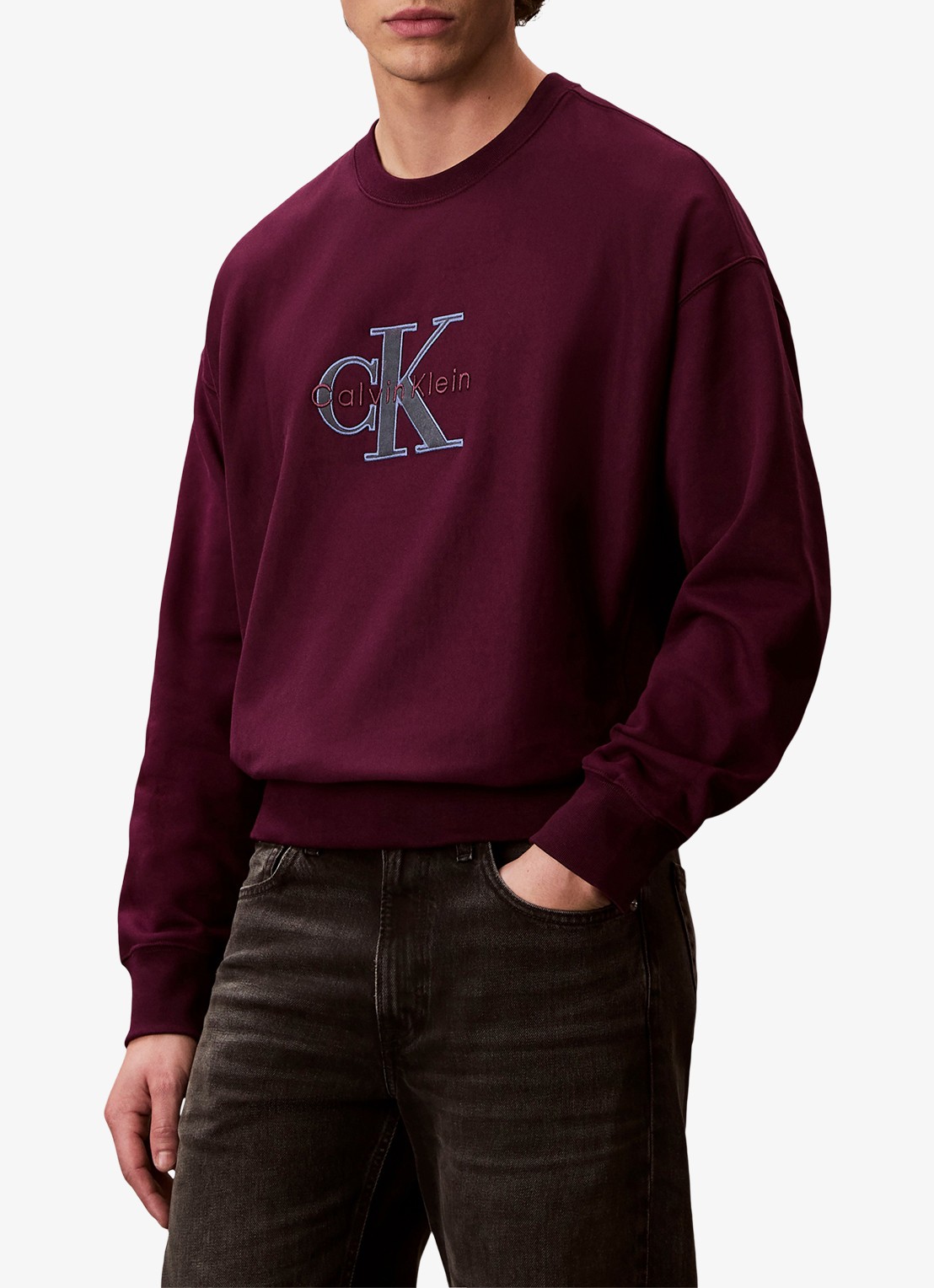 Calvin Klein Trui met logoborduring - detail 3 bordeauxrood