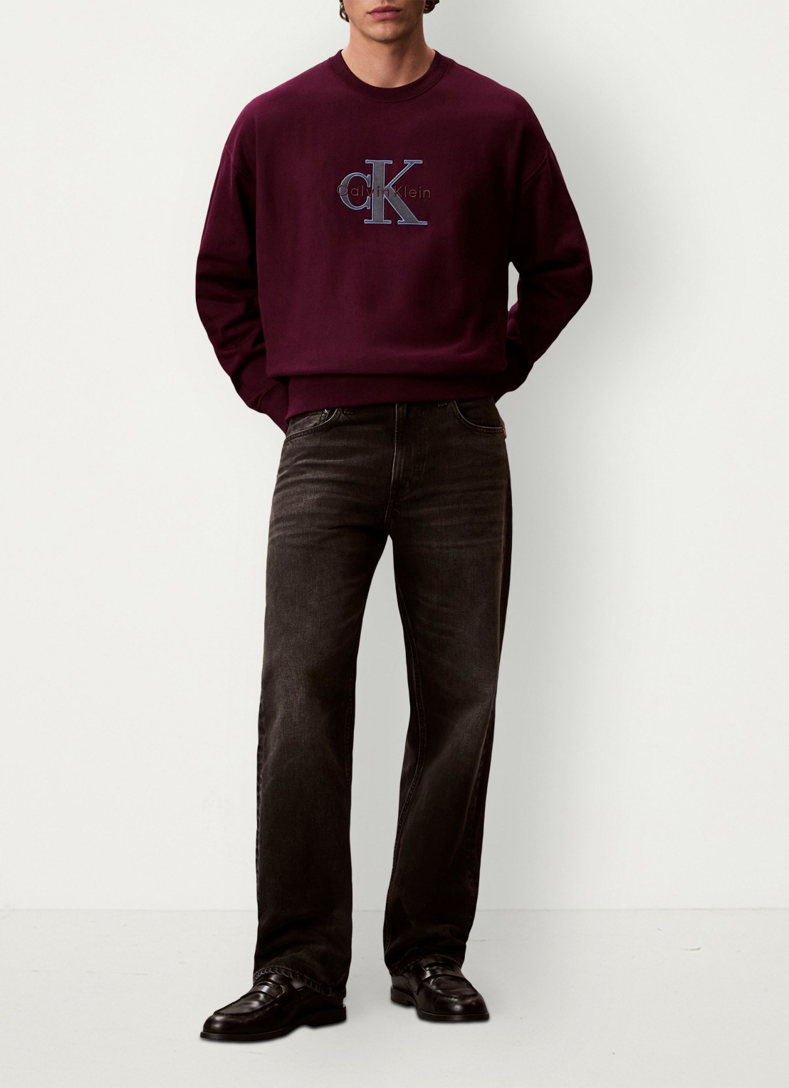 Calvin Klein Trui met logoborduring - voorkant 2 bordeauxrood