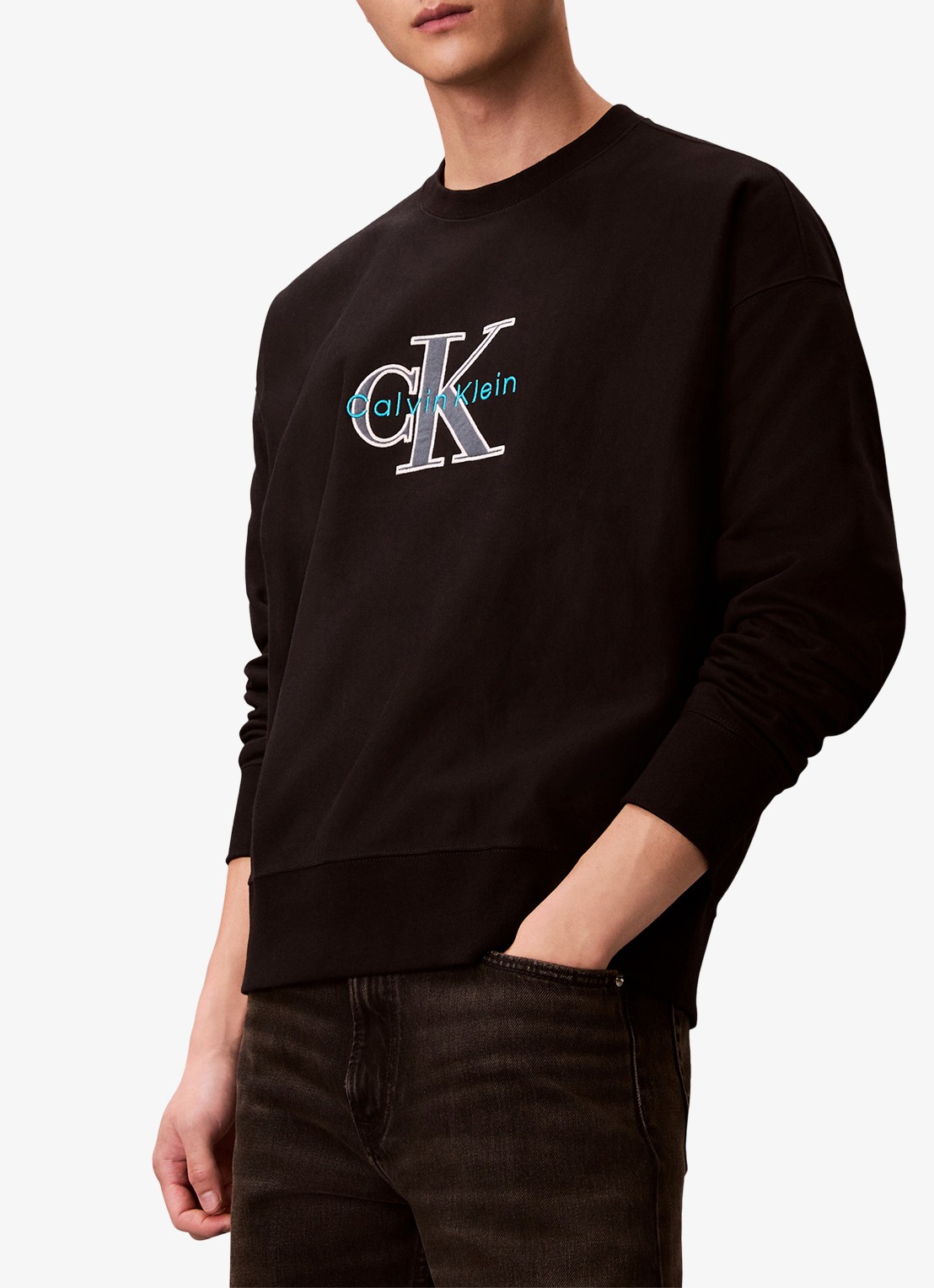 Calvin Klein Trui met logoborduring - detail zwart