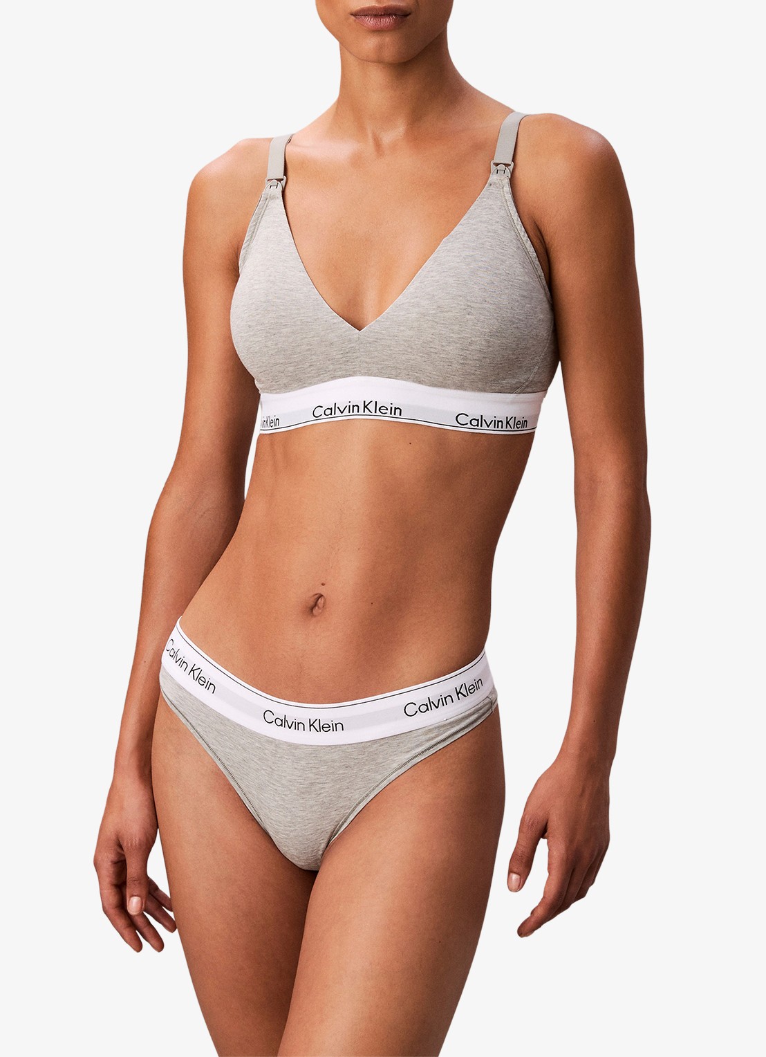 Calvin Klein Voedings bralette met logoband - detail grijs