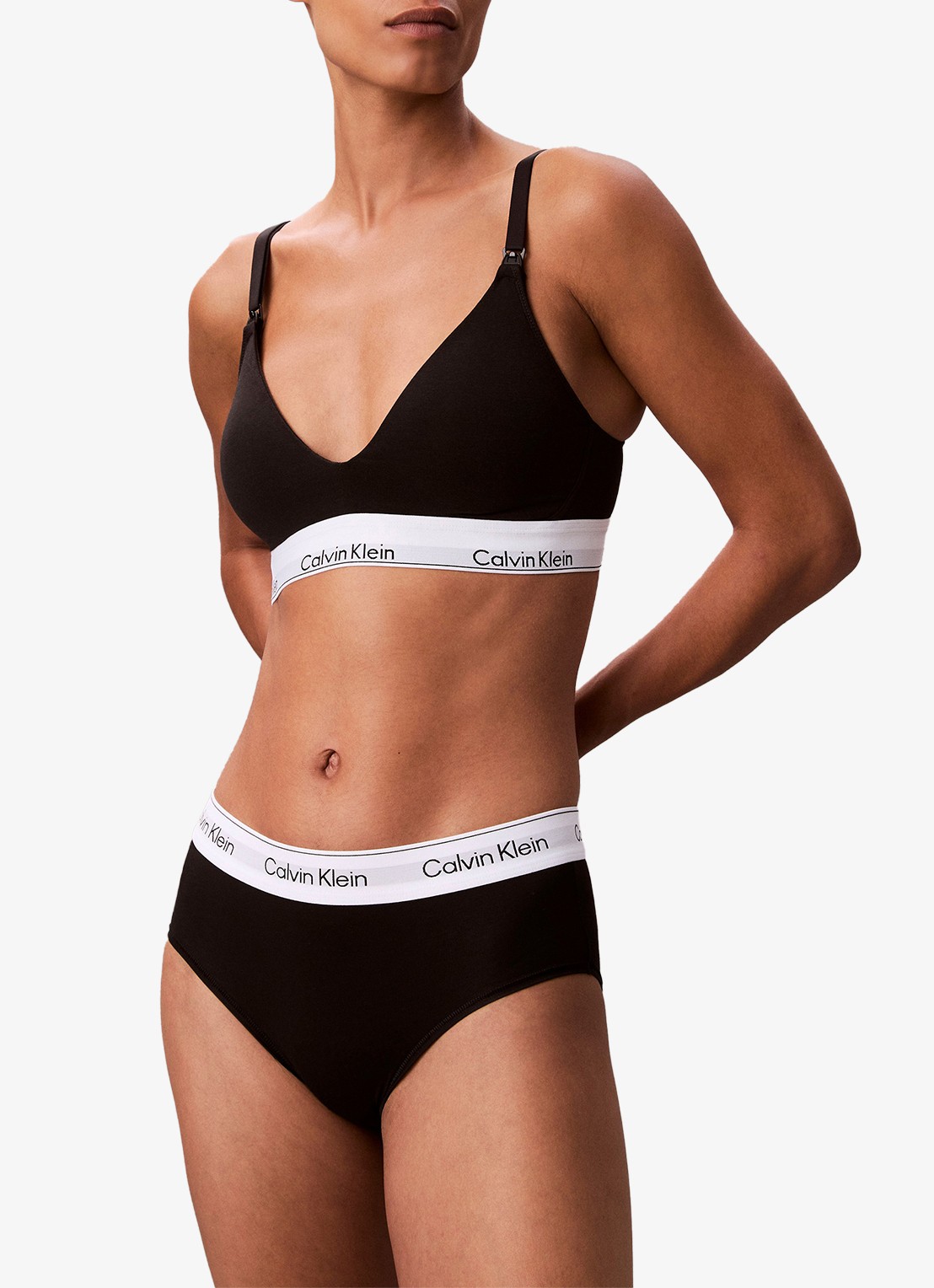 Calvin Klein Voedings bralette met logoband - voorkant 2 zwart
