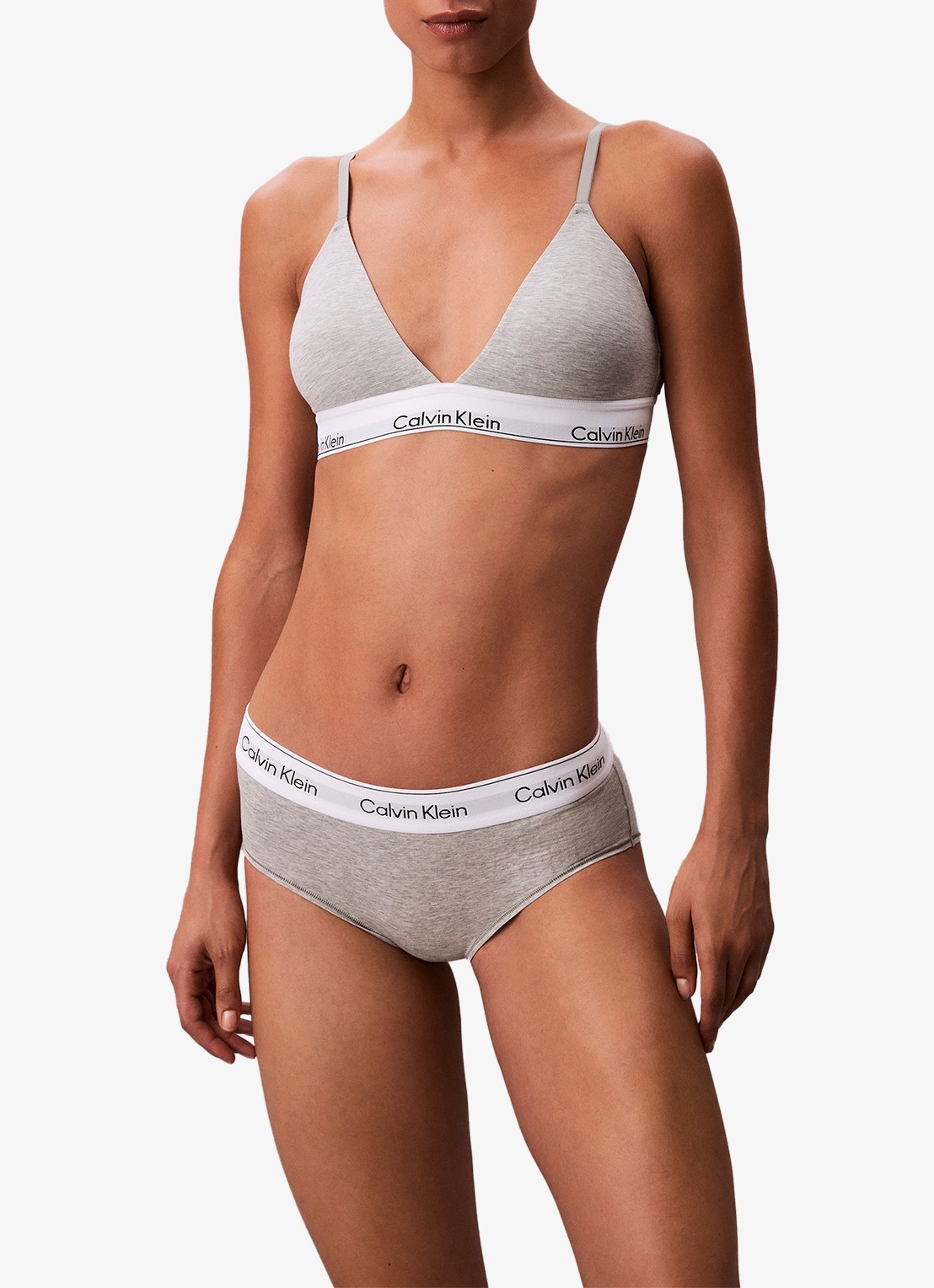 Calvin Klein Voorgevormde bralette met logoband - voorkant 2 grijs