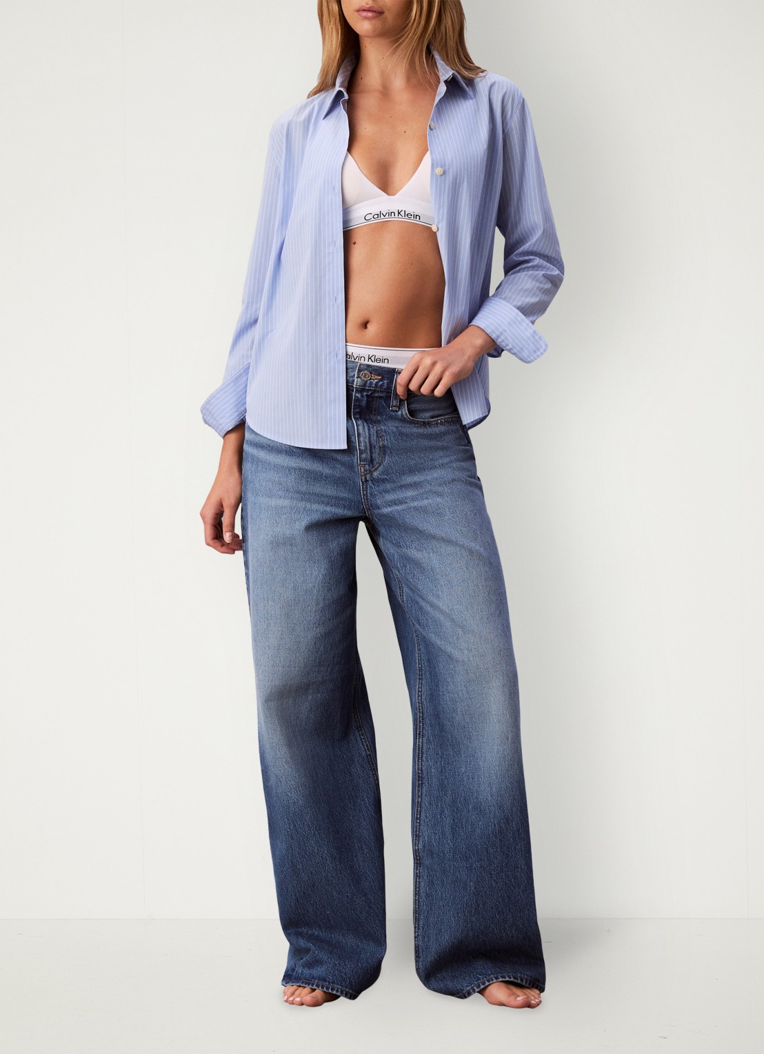 Calvin Klein Wide leg jeans met medium wassing  - detail 2 indigo