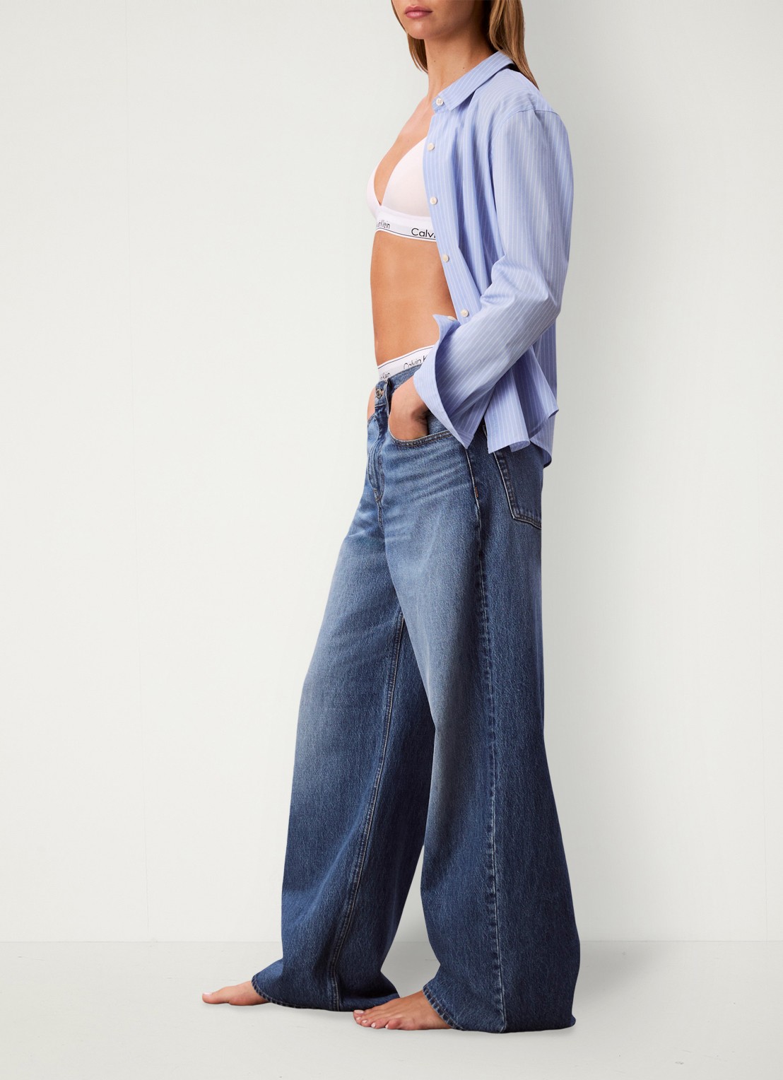 Calvin Klein Wide leg jeans met medium wassing  - detail 4 indigo