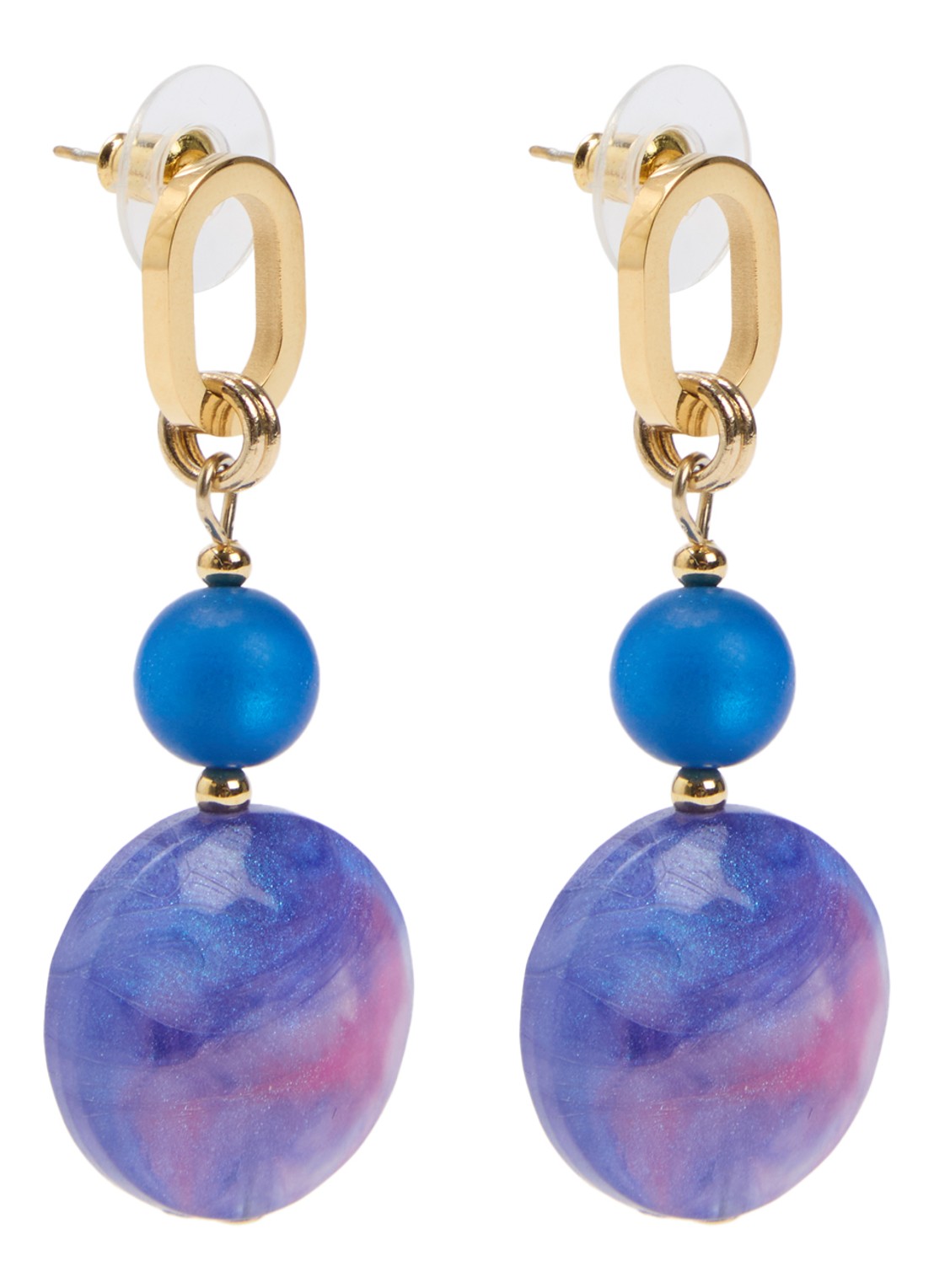 Camps & Camps Big Oval Harmony oorstekers verguld - voorkant 2 blauw