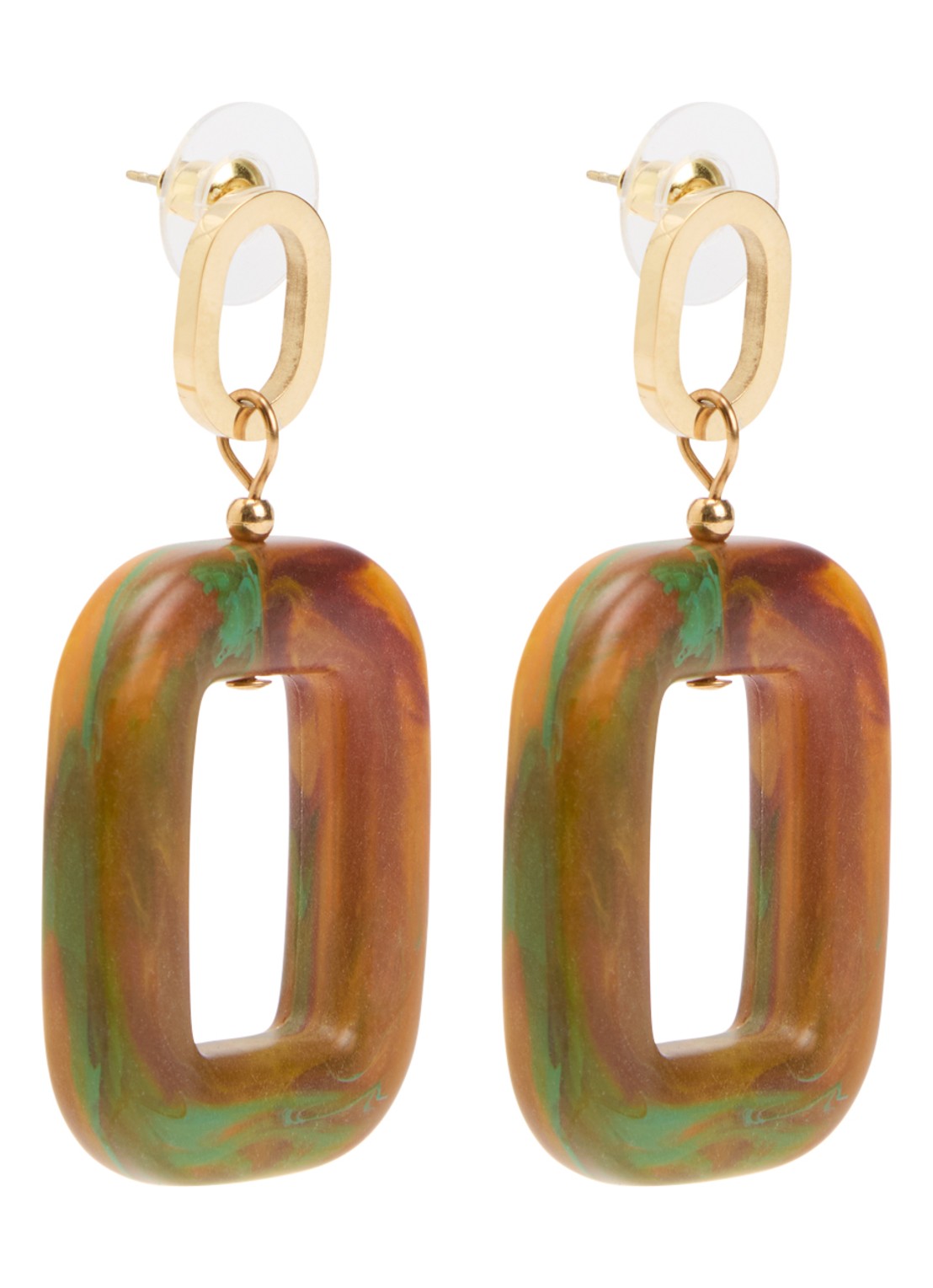 Camps & Camps Bold Chunky Dangling oorstekers verguld - voorkant 2 bruin