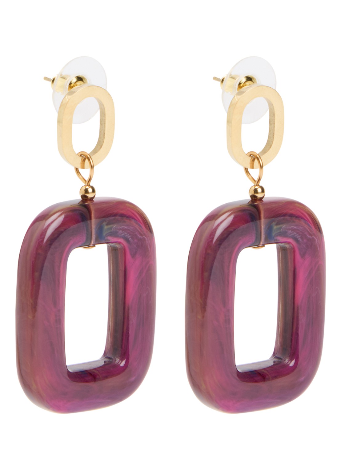 Camps & Camps Bold Chunky Dangling oorstekers verguld - voorkant paars