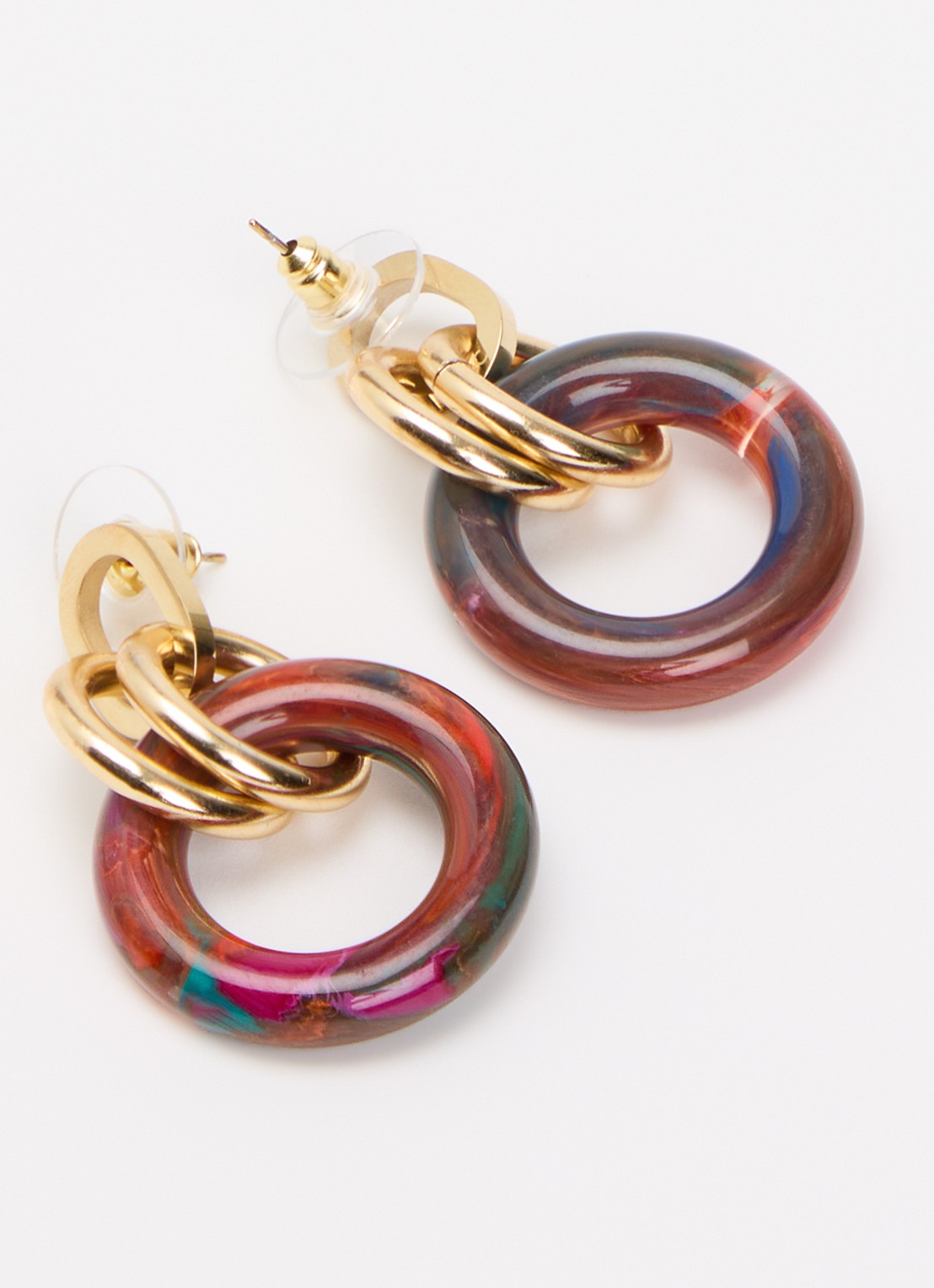 Camps & Camps Chunky Hoop oorstekers verguld - detail bruin