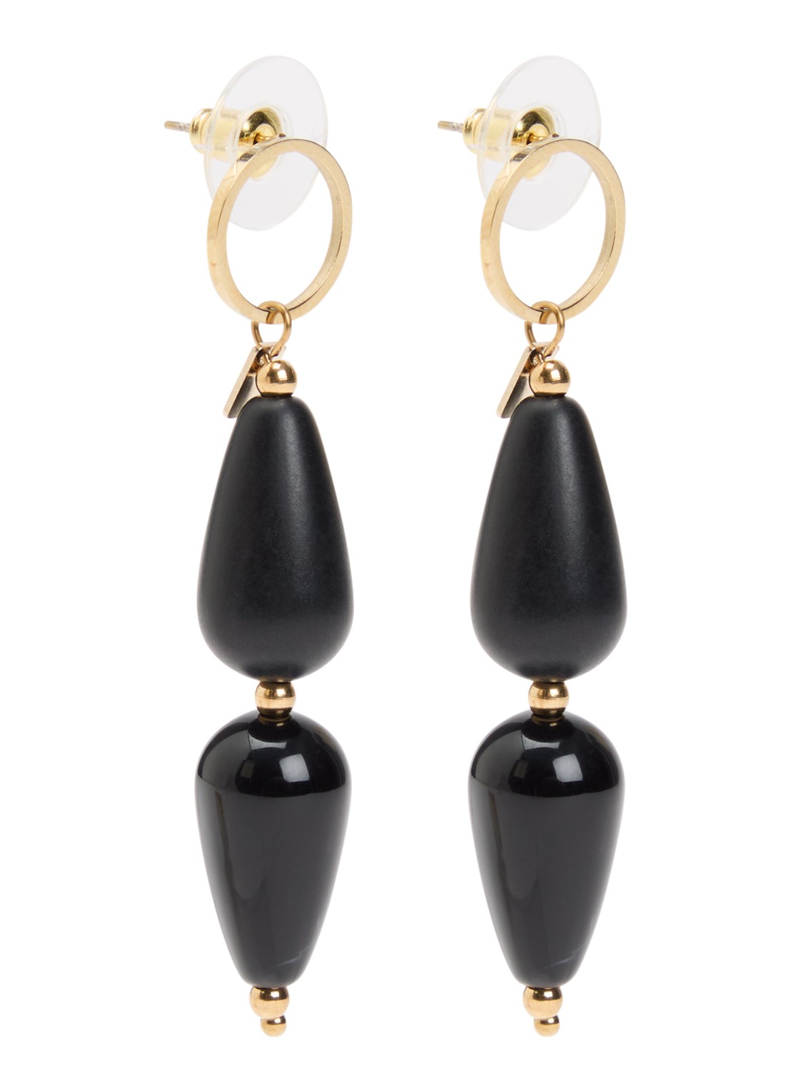 Camps & Camps Double Dangling oorstekers verguld - voorkant zwart