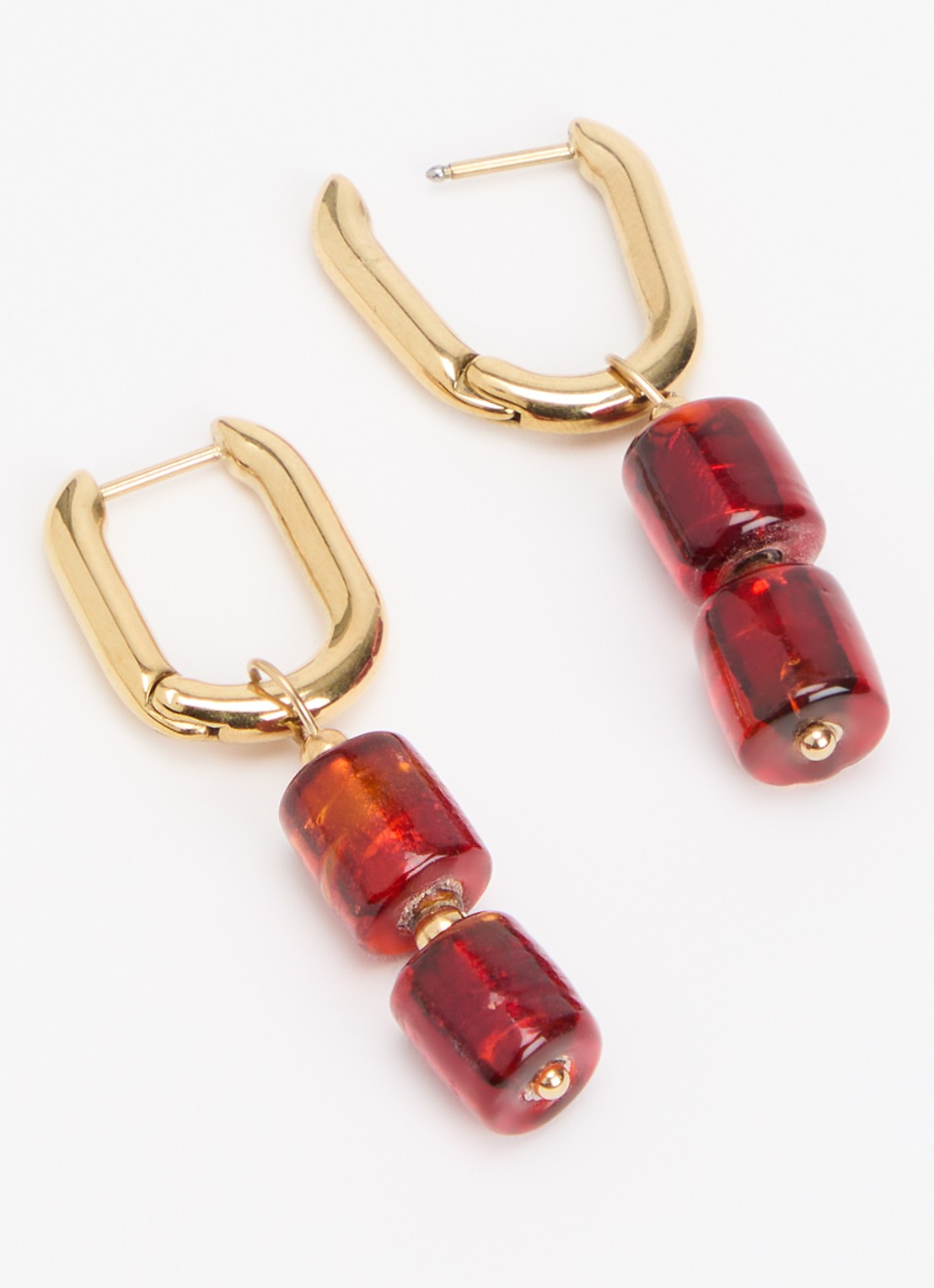 Camps & Camps Glass Bead oorringen verguld - detail 2 rood