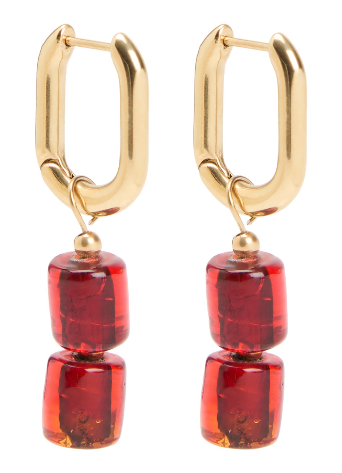Camps & Camps Glass Bead oorringen verguld - voorkant rood