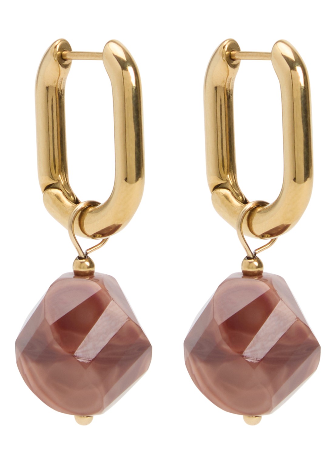 Camps & Camps Glass Bead oorringen verguld - voorkant bruin