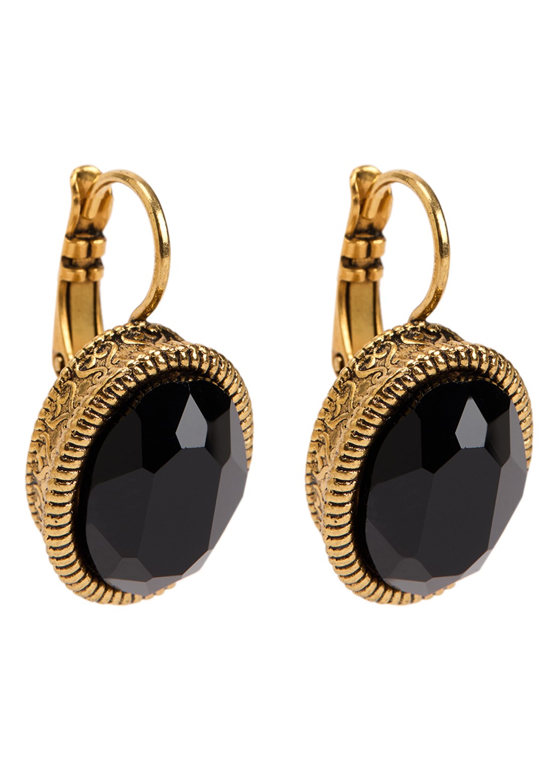 Camps & Camps Jet black oorhangers verguld - voorkant 2 goud