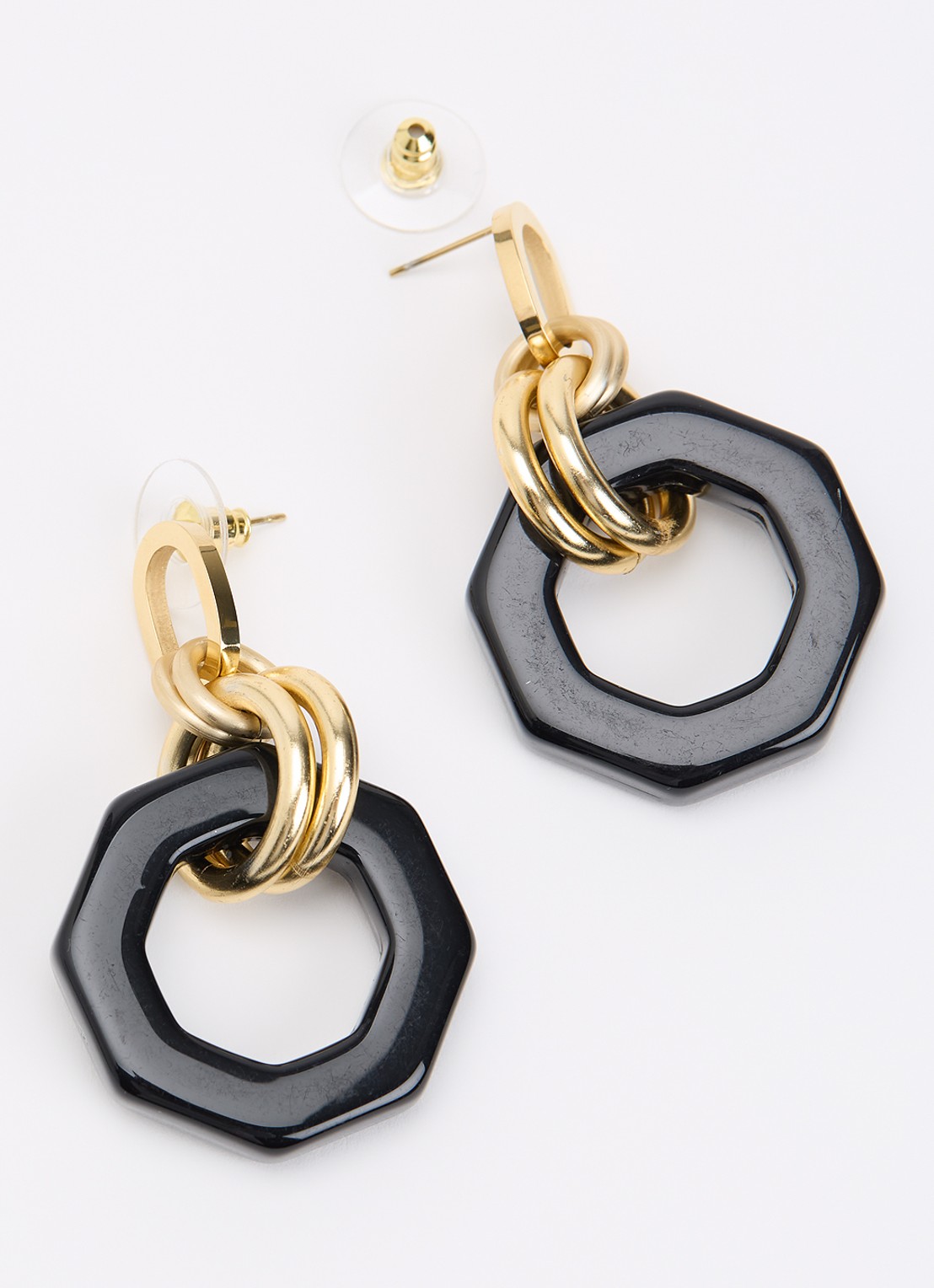 Camps & Camps Linea Eternal Dangling oorstekers verguld - detail zwart