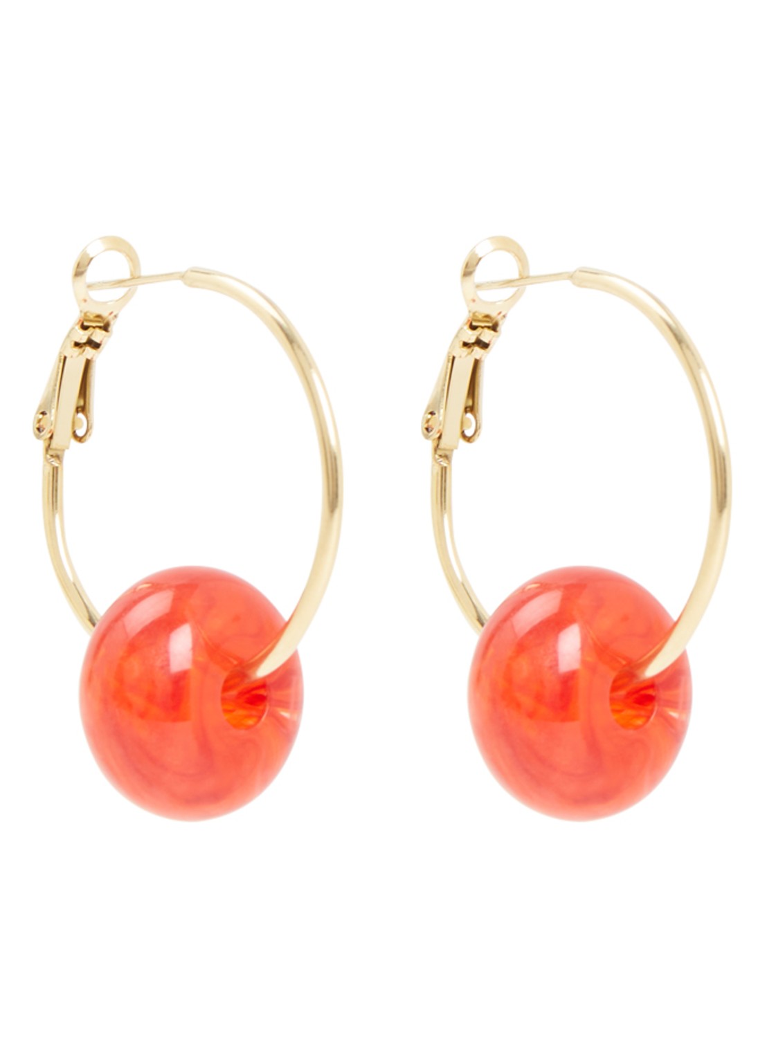 Camps & Camps Oval Dangling oorringen verguld - voorkant 2 rood