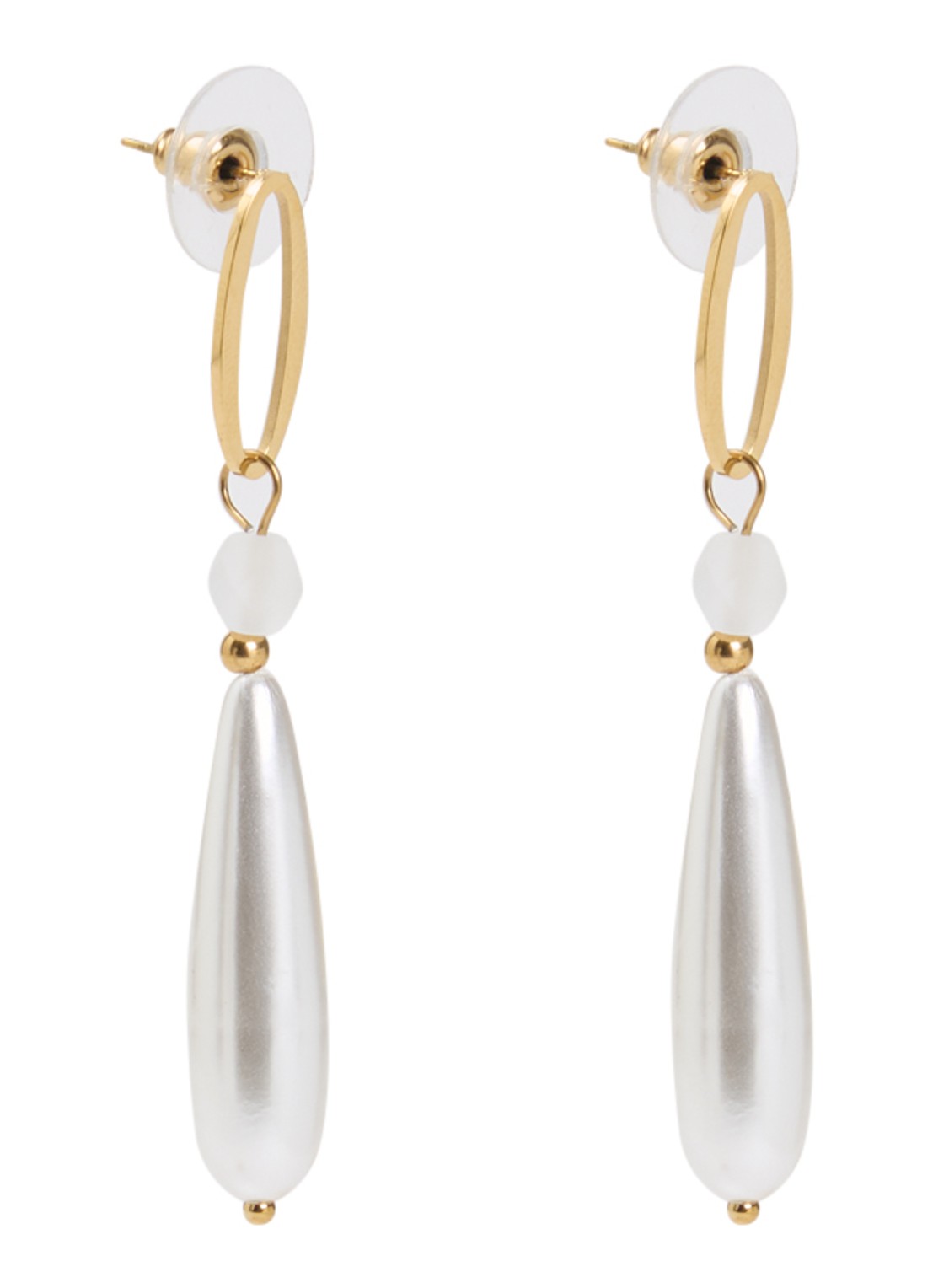 Camps & Camps Pearl Bead oorstekers met hanger - voorkant 2 goud