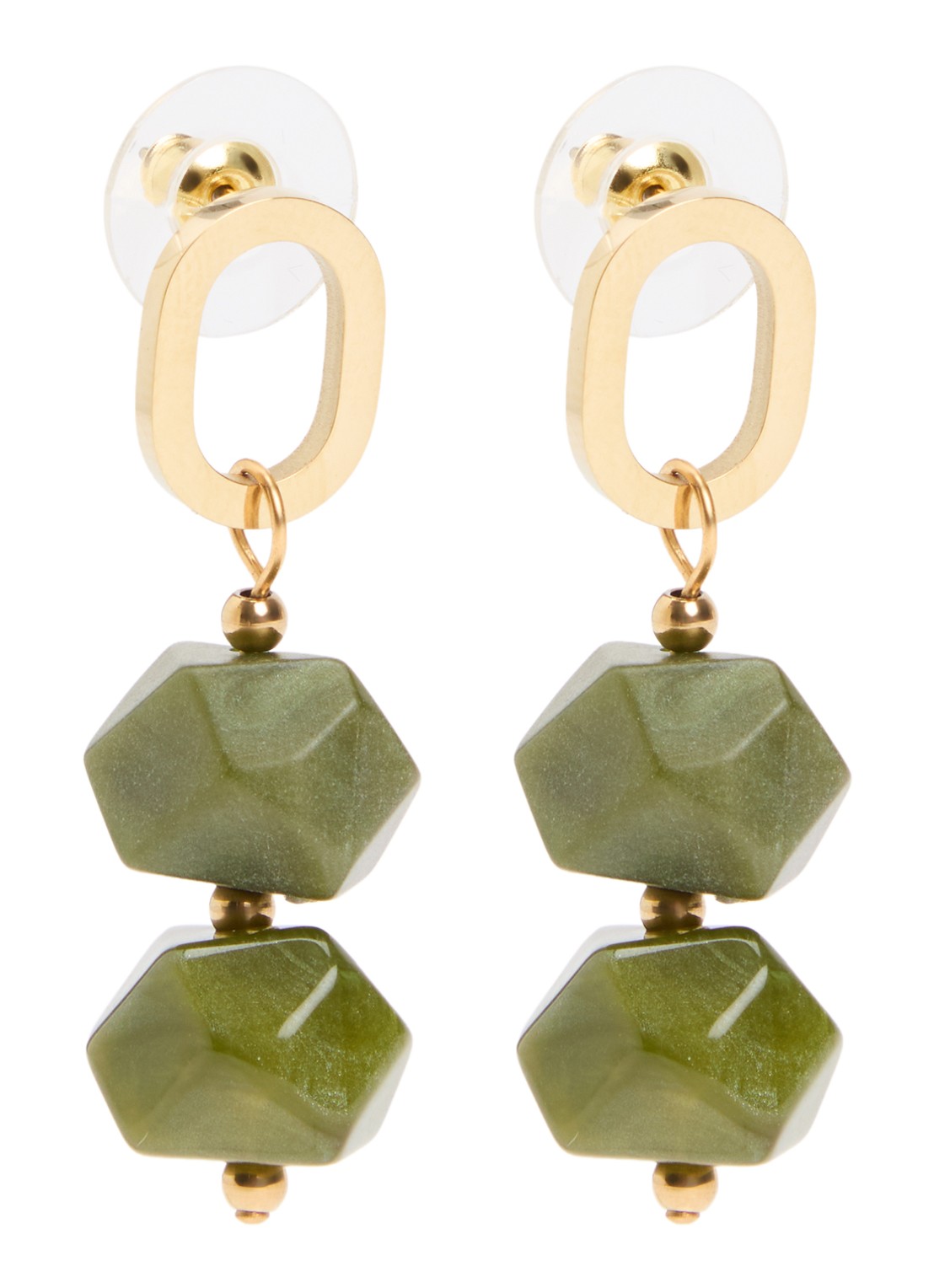 Camps & Camps Stones oorsteker verguld - voorkant groen