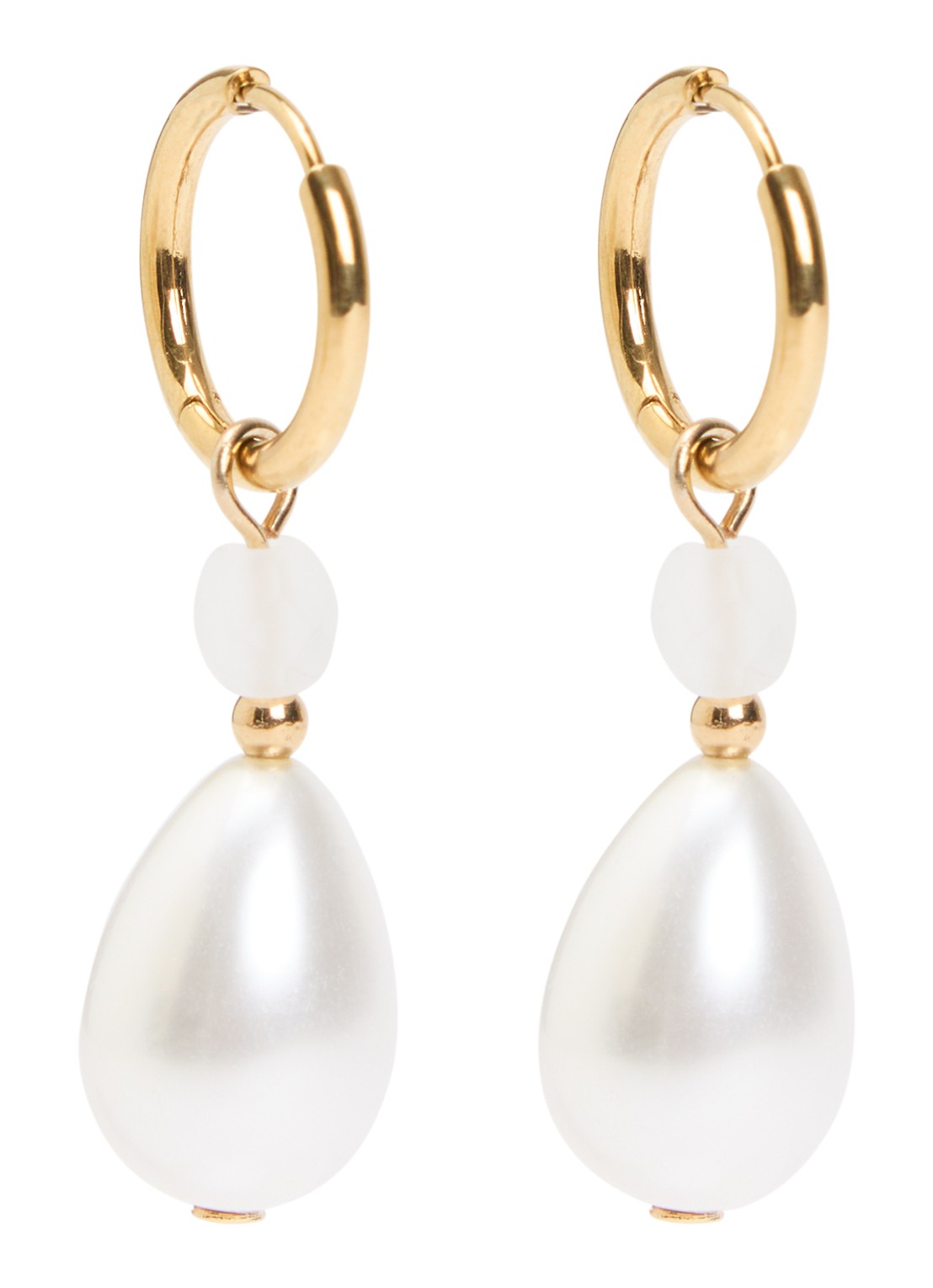 Camps & Camps White Pearl Droplet oorringen verguld - voorkant goud