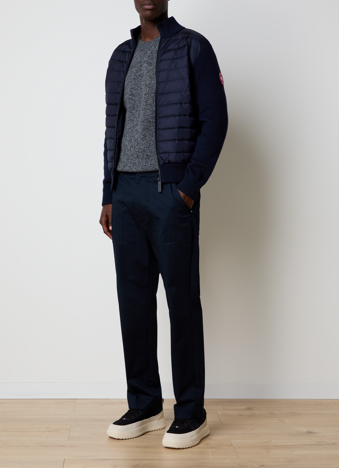 Canada Goose Hybridge ribgebreid vest van wol met gewatteerd voorpand - voorkant 6 donkerblauw