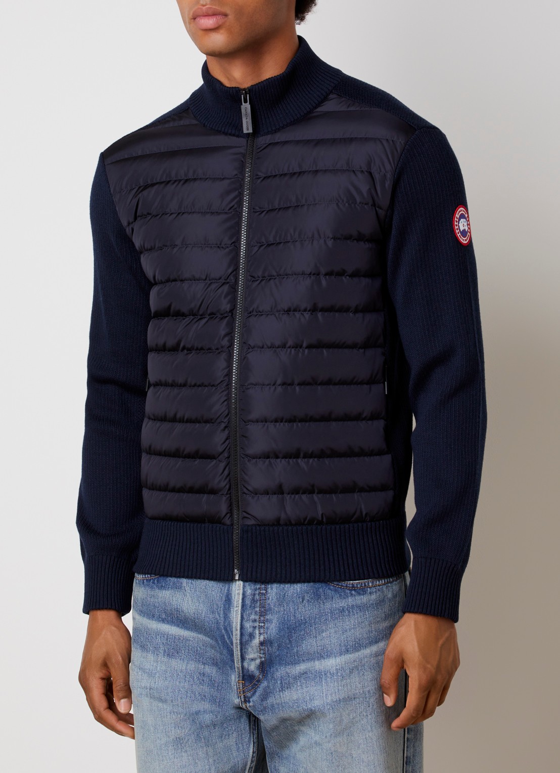 Canada Goose Hybridge ribgebreid vest van wol met gewatteerd voorpand - detail 2 indigo