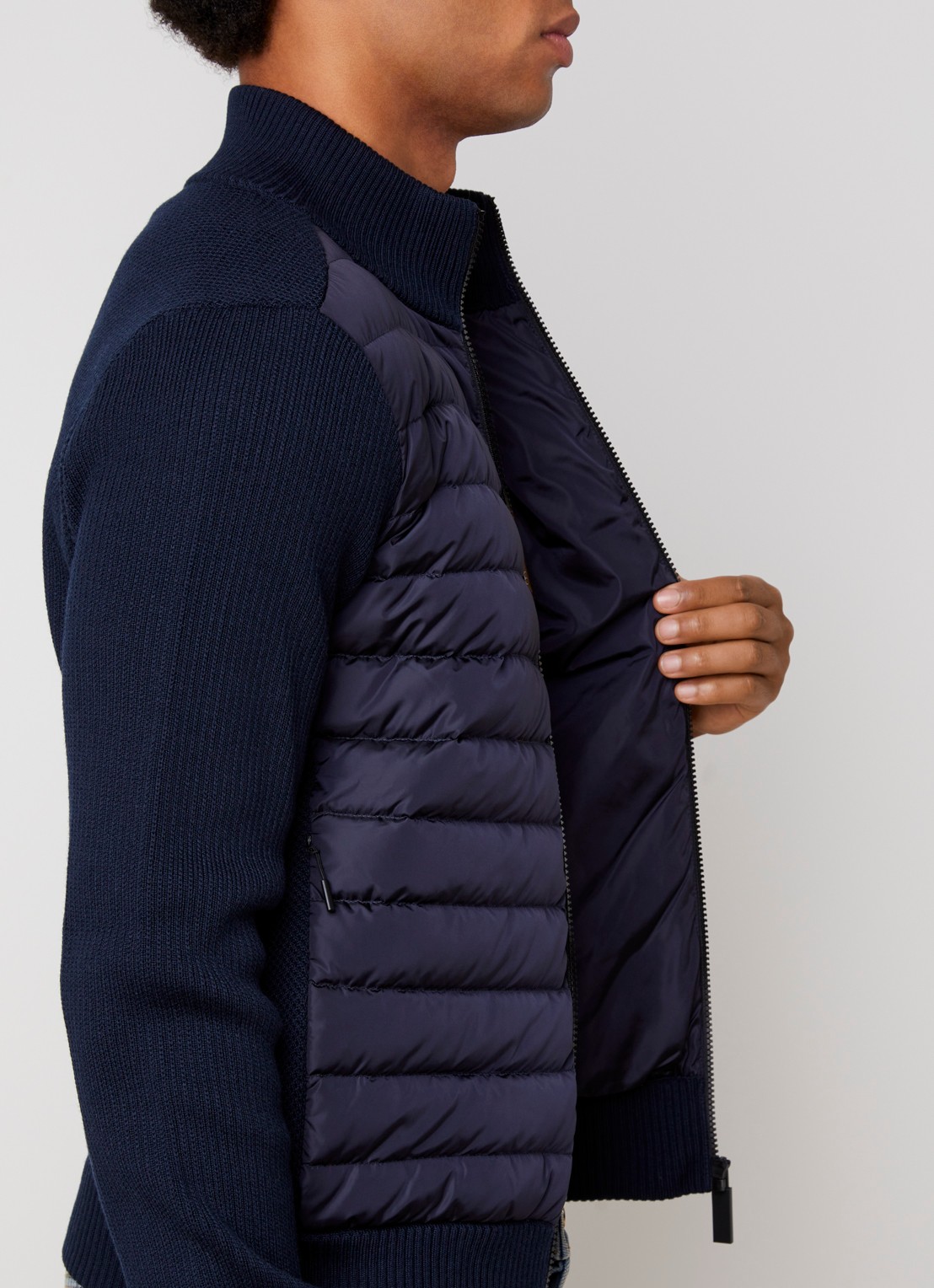 Canada Goose Hybridge ribgebreid vest van wol met gewatteerd voorpand - detail 3 indigo