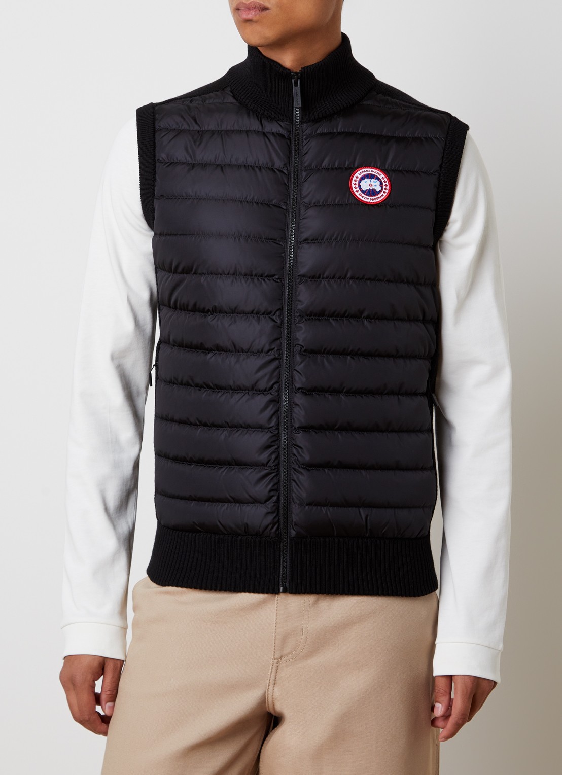 Canada Goose Hybridge ribgebreid vest van wol met gewatteerd voorpand - detail 4 zwart