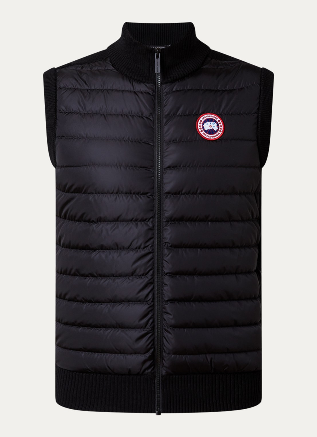 Canada Goose Hybridge ribgebreid vest van wol met gewatteerd voorpand - voorkant zwart