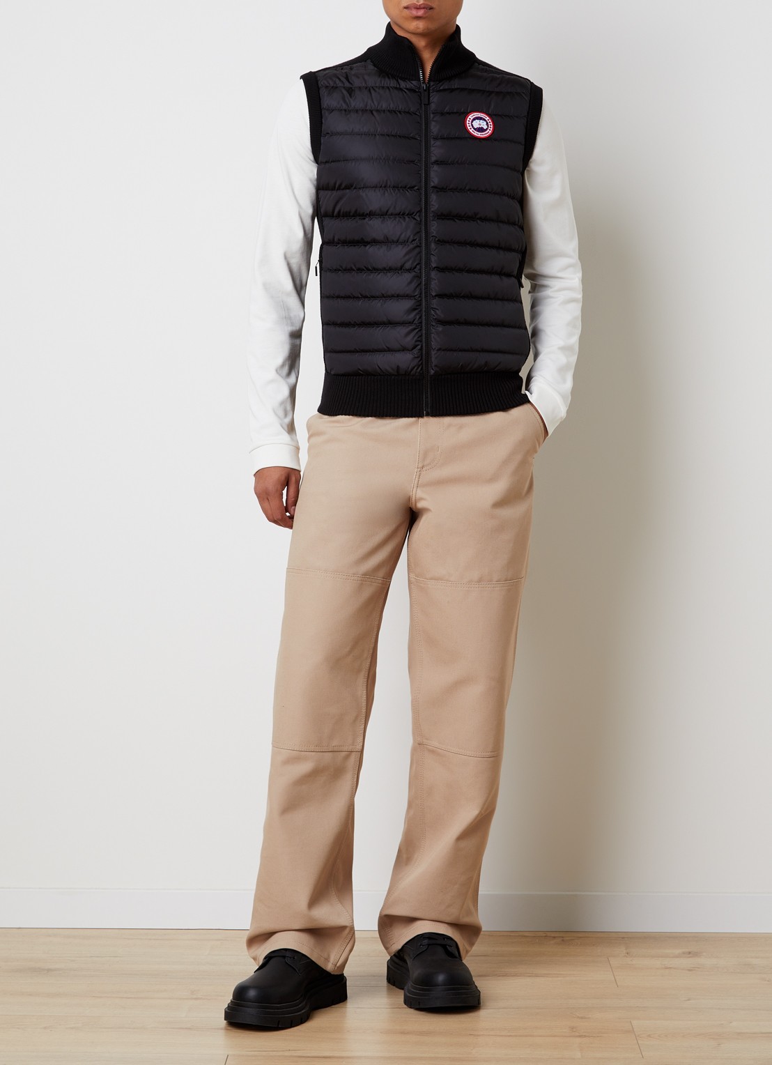 Canada Goose Hybridge ribgebreid vest van wol met gewatteerd voorpand - voorkant 2 zwart