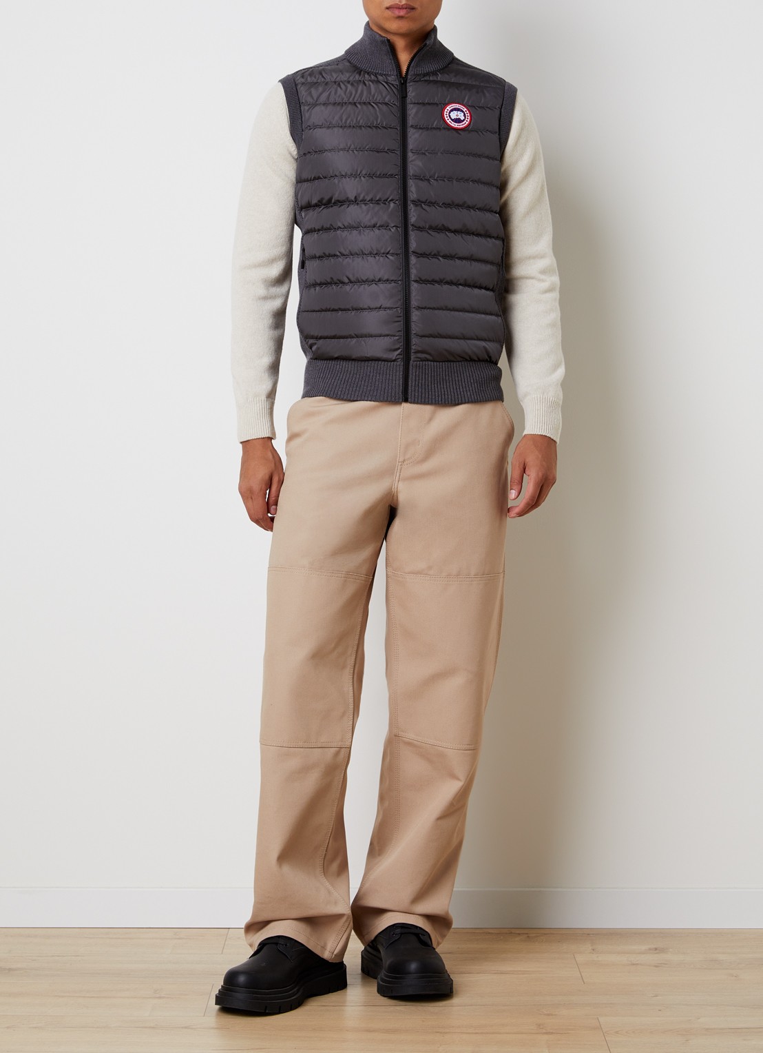Canada Goose Hybridge ribgebreid vest van wol met gewatteerd voorpand - voorkant 2 antraciet