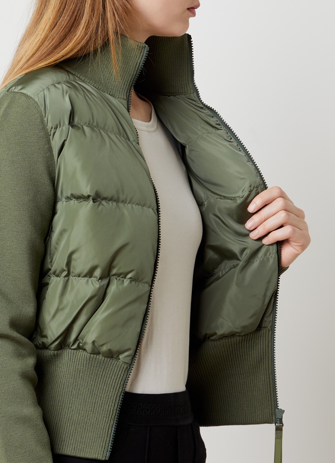Canada Goose Hybridge Wide fijngebreid vest van merino wol met gewatteerd voor- en achterpant - detail 3 groen