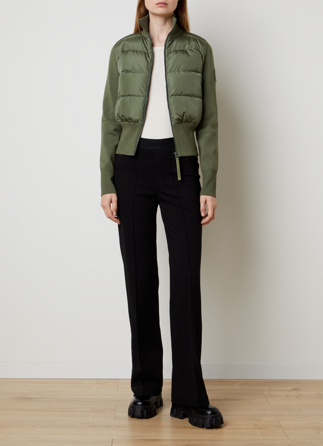 Canada Goose Hybridge Wide fijngebreid vest van merino wol met gewatteerd voor- en achterpant - voorkant 6 groen