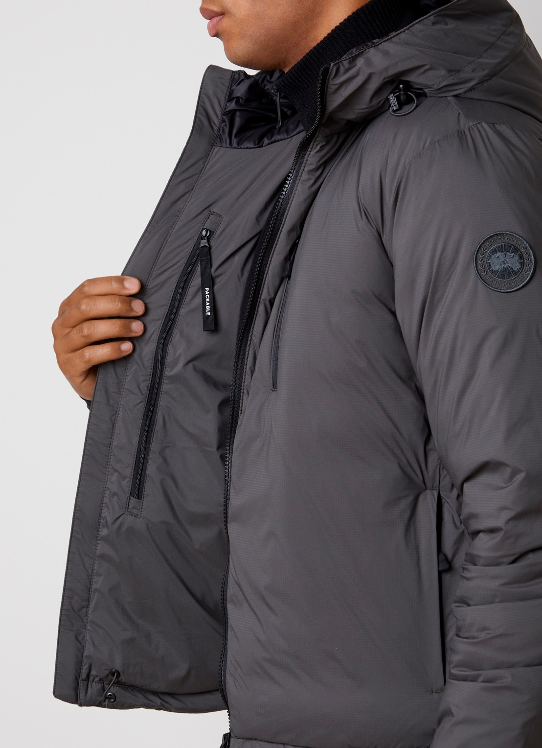 Canada Goose lodge gewatteerd jack met donsvulling - detail 4 grijs