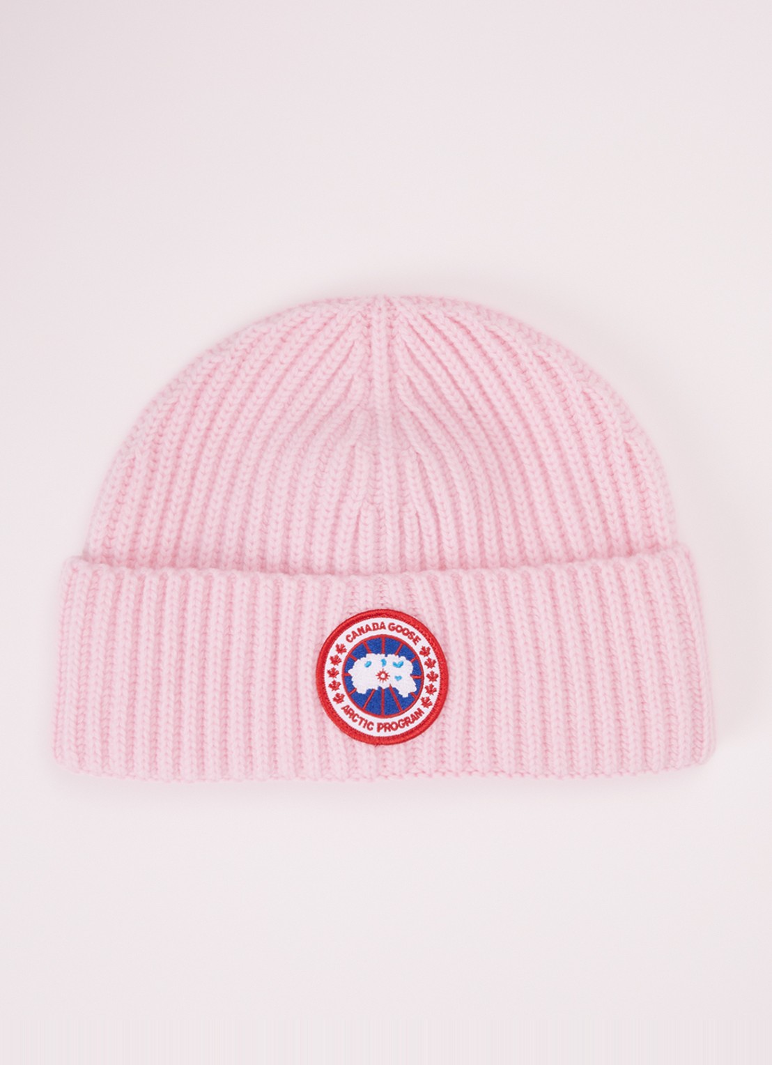 Canada Goose Ribgebreide muts in kasjmierblend met logo - voorkant roze