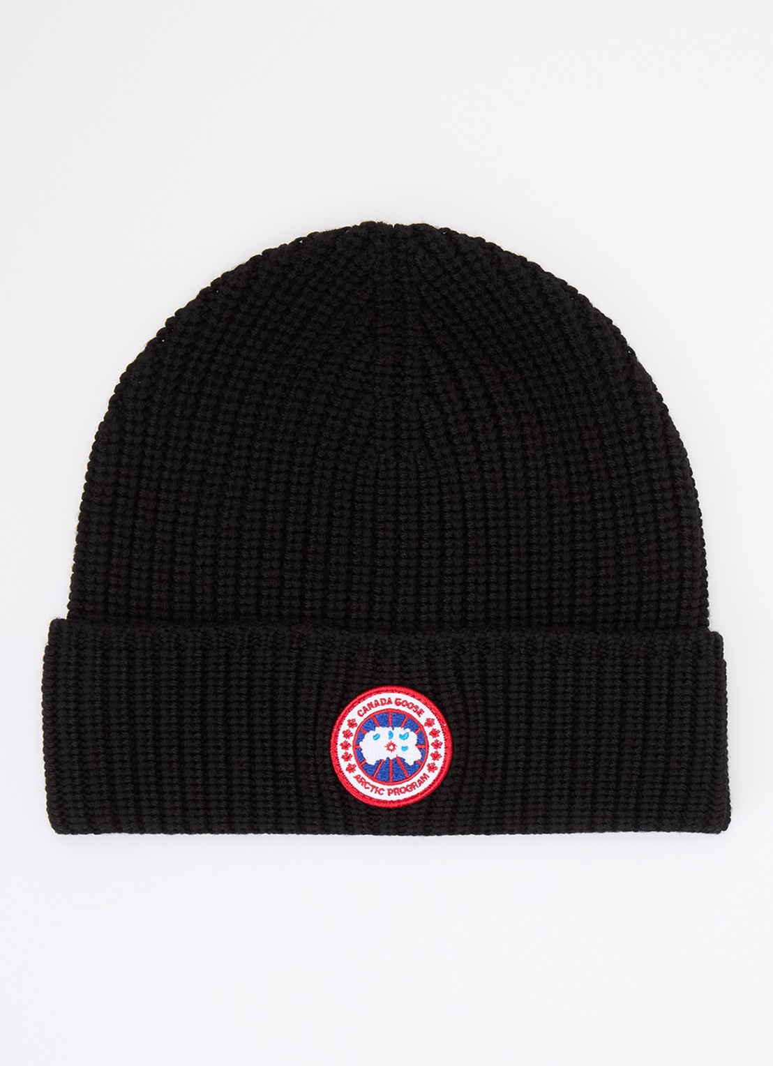 Canada Goose Ribgebreide muts van wol met logo - voorkant zwart