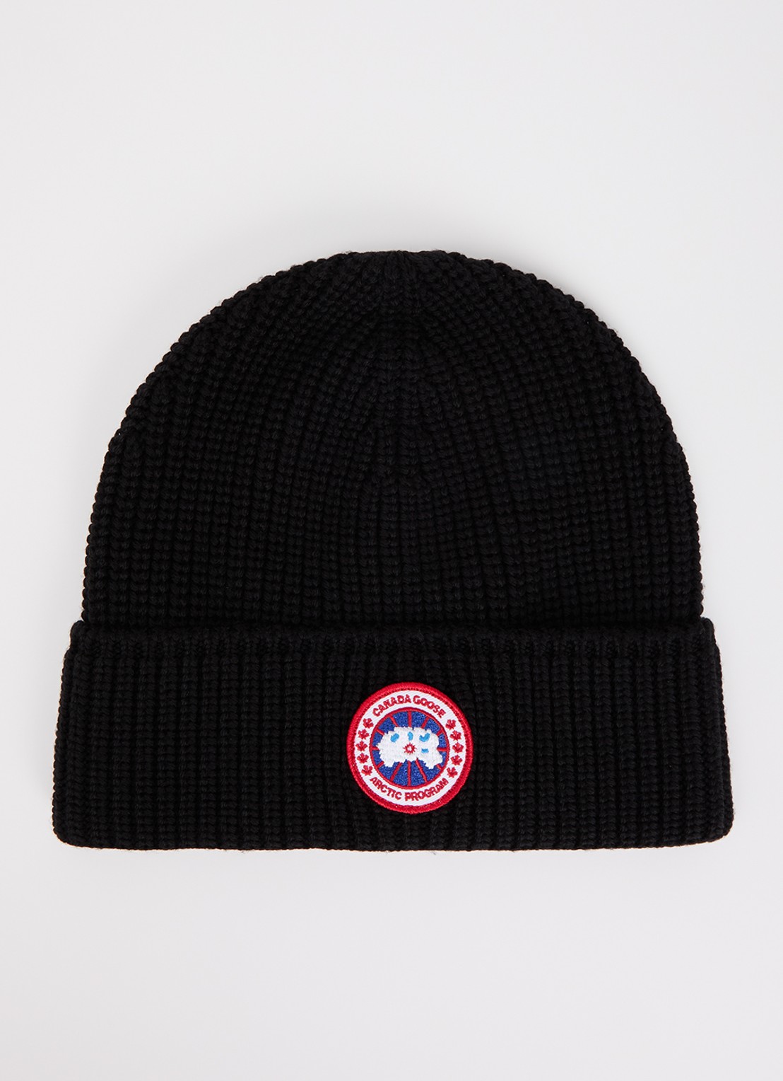 Canada Goose Ribgebreide muts van wol met logo - voorkant zwart