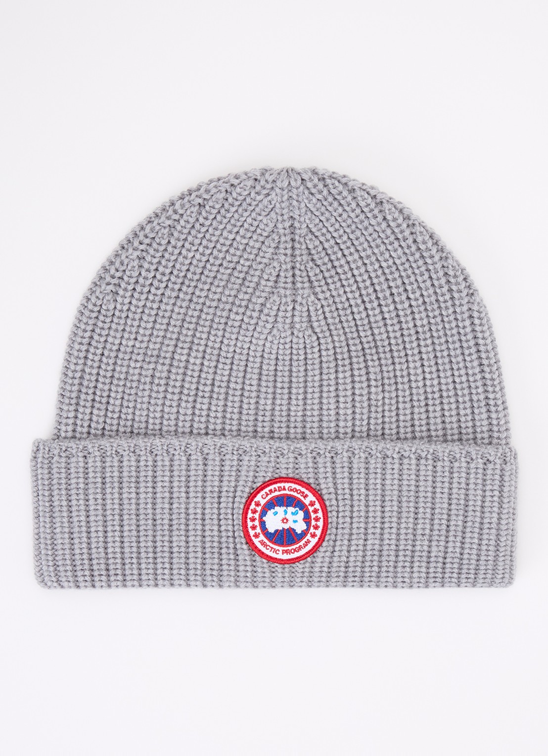 Canada Goose Ribgebreide muts van wol met logo - voorkant grijs
