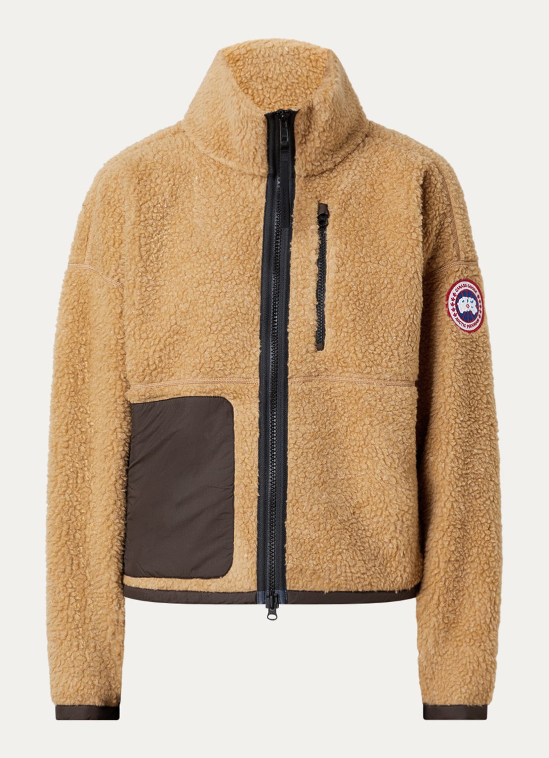 Canada Goose Simcoe jack van fleece met opstaande kraag en logo - voorkant camel