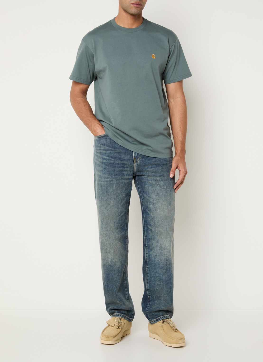 Carhartt WIP Aaron straight leg jeans met medium wassing - voorkant 2 indigo