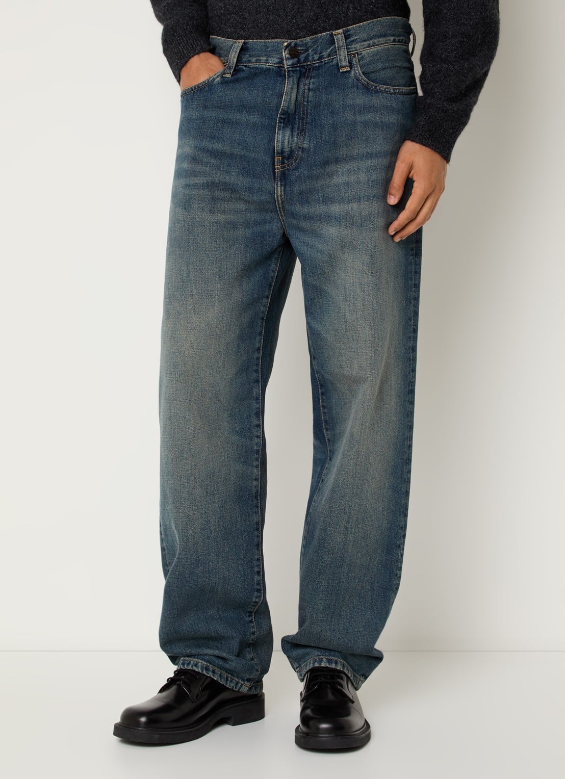 Carhartt WIP Aaron wide leg jeans met donkere wassing - detail indigo